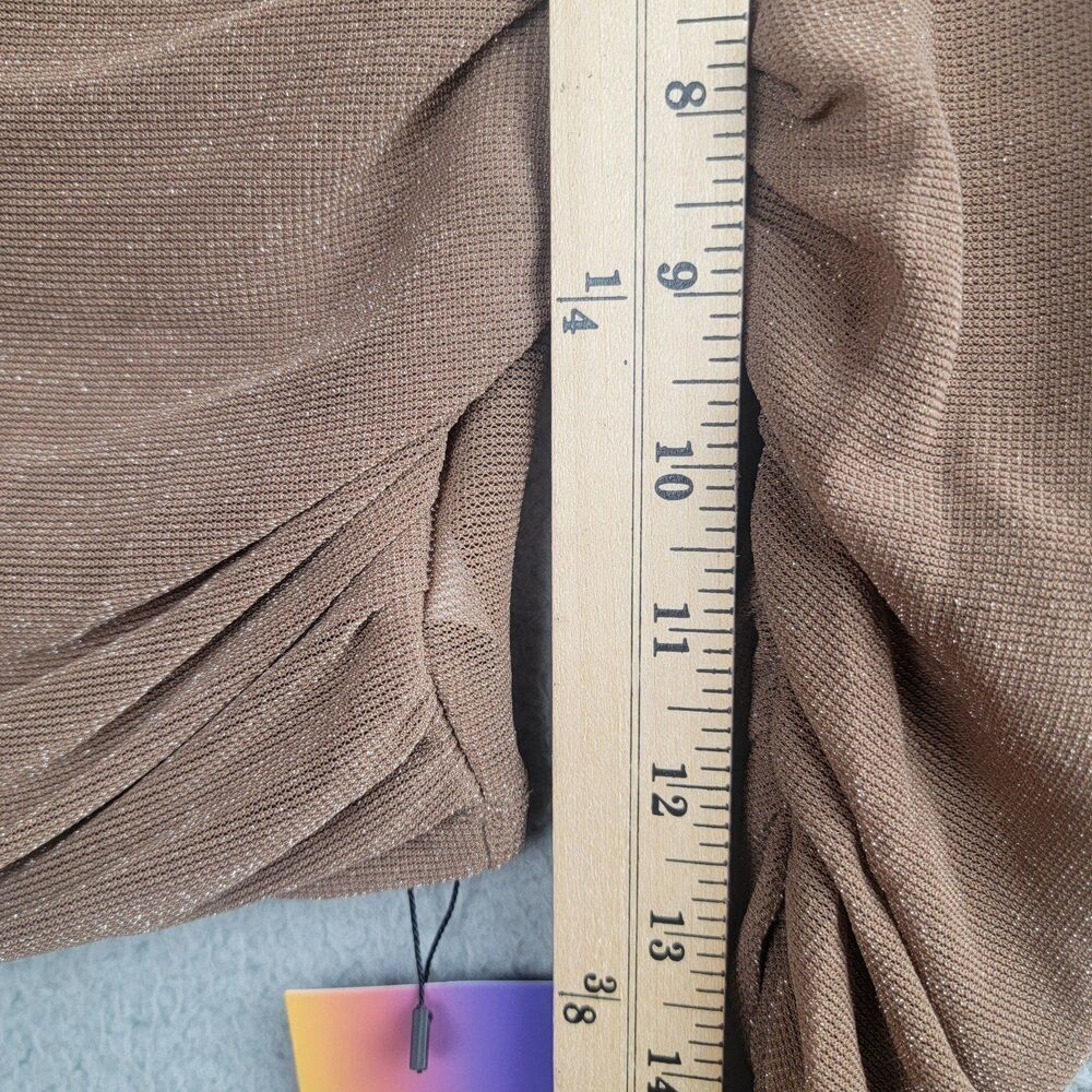 Cropped Mesh Top Long Ruched Bell Sleeves Brown Metallic Shimmer Korean Small - Picture 6 of 12